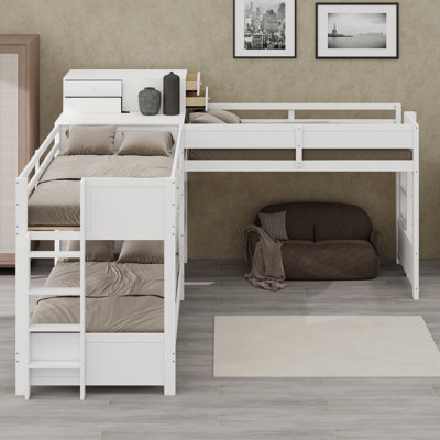 L-Shaped Bunk Bed with Study Desk and 4 Drawers, Perfect for Shared Bedrooms