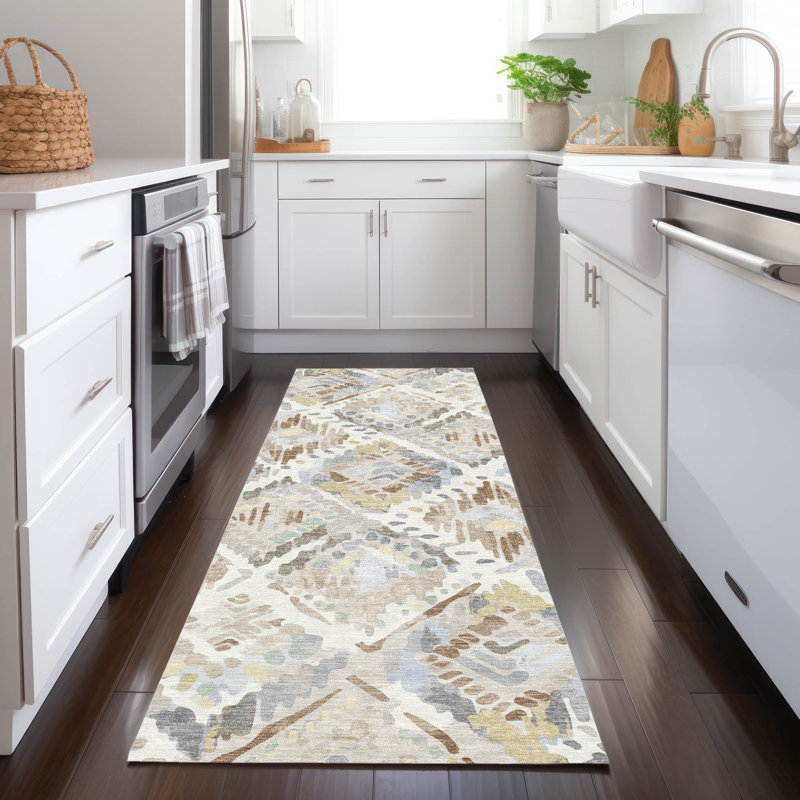 Machine Washable Indoor/Outdoor Christain ACN1330 Ivory Rug, Runner 2'3" x 7'6"