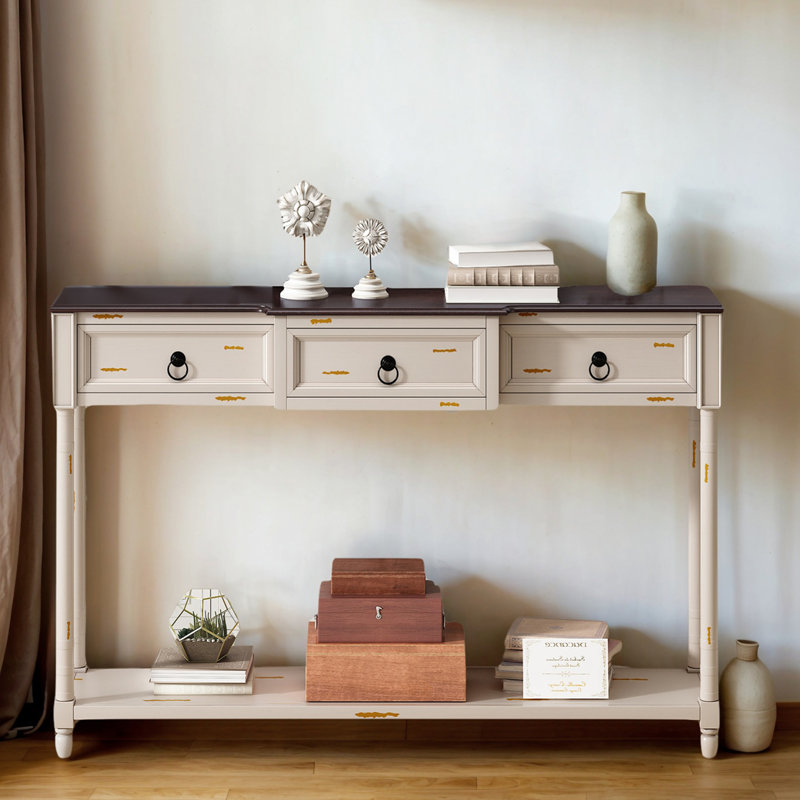 Entryway Console Table With Drawers And Bottom Shelf – Space-Saving Sofa Table With Extra Storage And Projecting Drawers