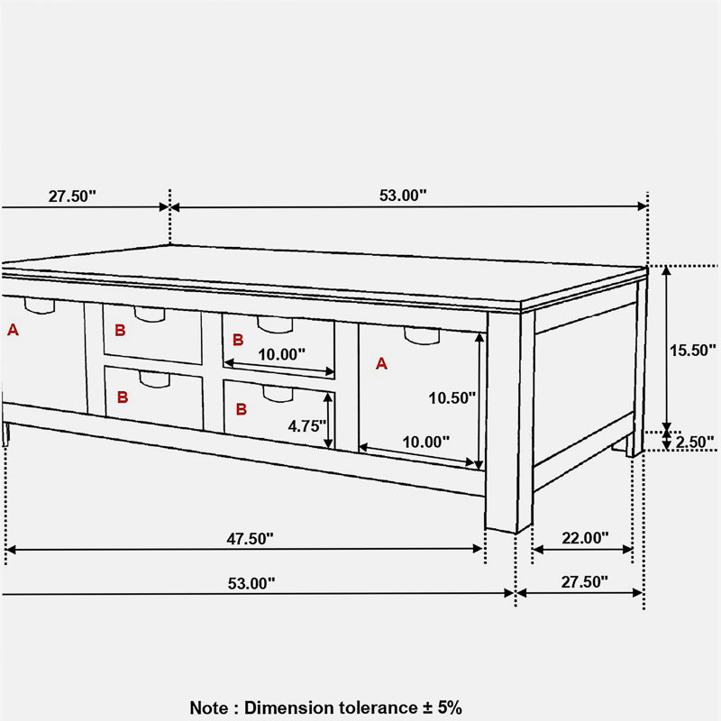 Table basse à 6 tiroirs Natural Sheesham