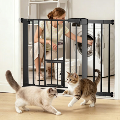 Heavy Duty Metal Auto Close Safety Gate Pressure Mounted Walk Thru with Pet Door