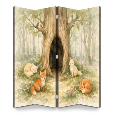 Cloison pliante 4 panneaux paravent Royal Whimsical Forest Playful Foxes Bunnies