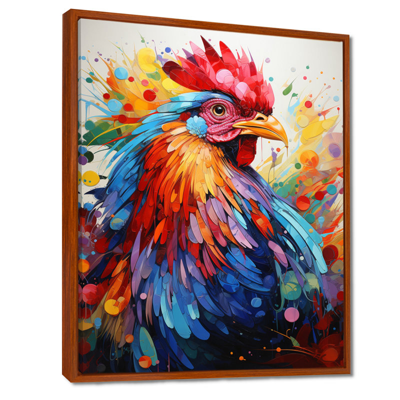 Coq coloré - décoration murale coq, H 44 po x l 34 po x P 1,5 po, Cadre flottant brun