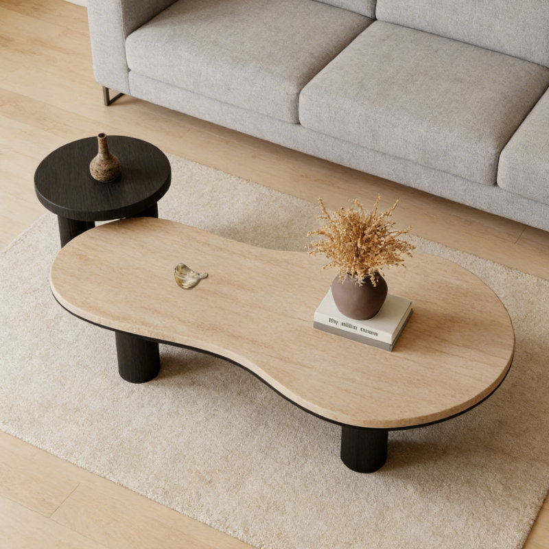 Ensemble de tables basses avec pieds en bois Retro Living, H 13,77 po x L 47,24 po x l 25,59 po, Noir