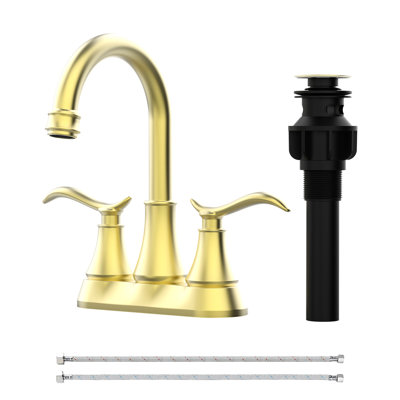 Robinet de salle de bain moderne pivotant à 360°, 10 cm (4 pouces), fini or brossé, bonde clic-clac, bonde de lavabo en plomb