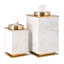 Boîtes décoratives, lot de 2, aluminium blanc et doré, bois de manguier