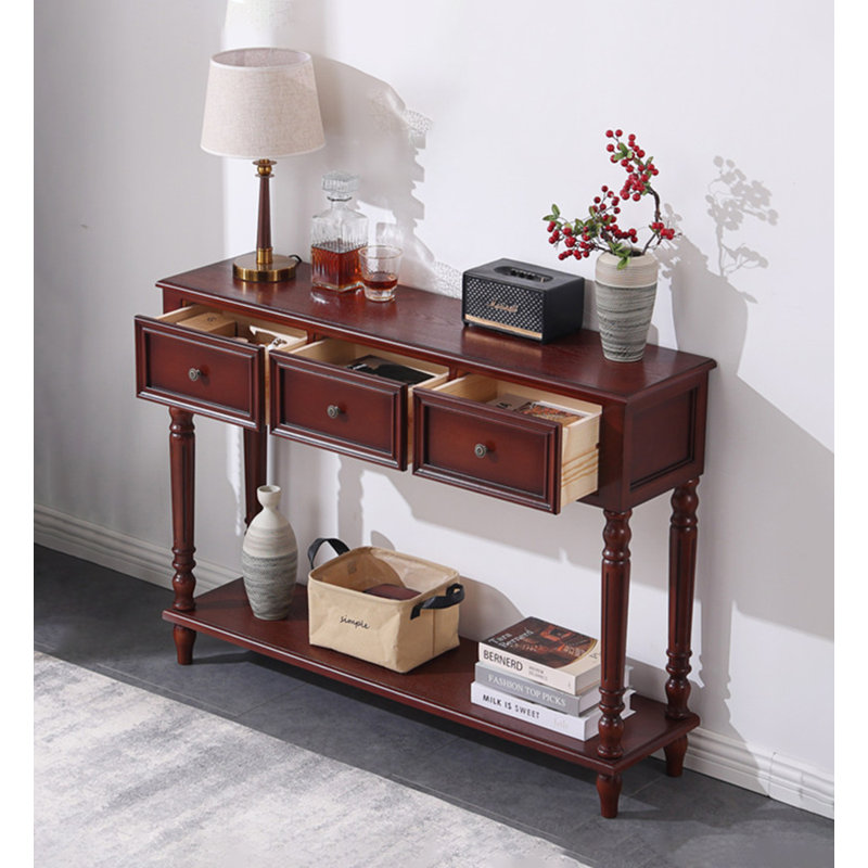 Table console en bois massif Shabby Chic, H 33,5 po x l 45,7 po x P 11,8 po, Rouge, Rouge, Rouge