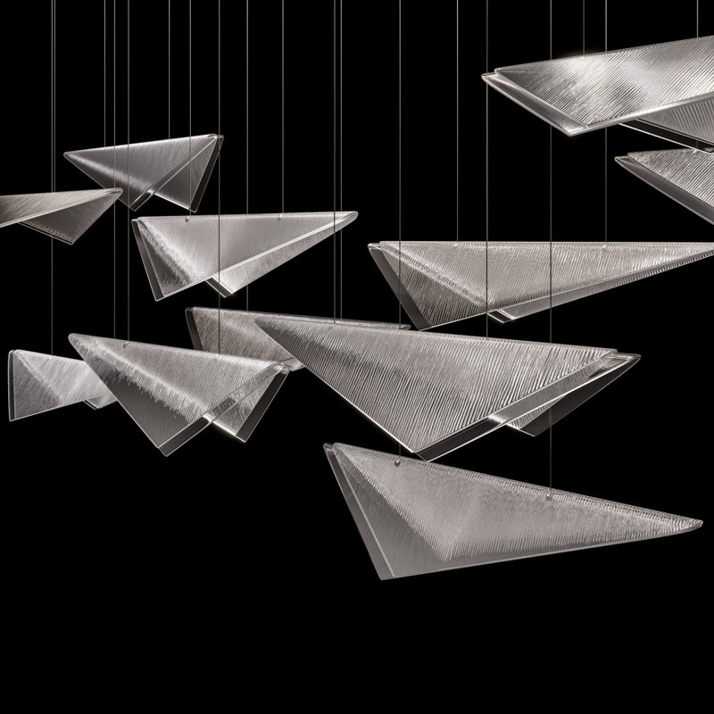 Luminaire suspendu Volo, Argent argent, 6 lumières, Transparent linéaire
