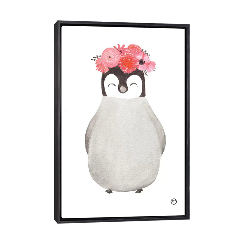 Art pingouin, H 48 po x l 32 po x P 1,5 po, Toile avec cadre noir patiné