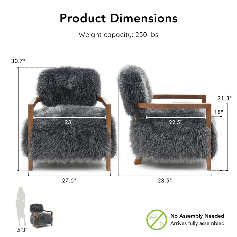 Tilton Soft Long-Haired Upholstered Accent Chair, Gray