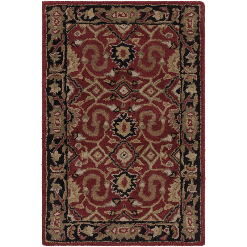 Tapis oriental en laine bourgogne et noir touffeté à la main Graziani, Rectangle 9 pi x 12 pi