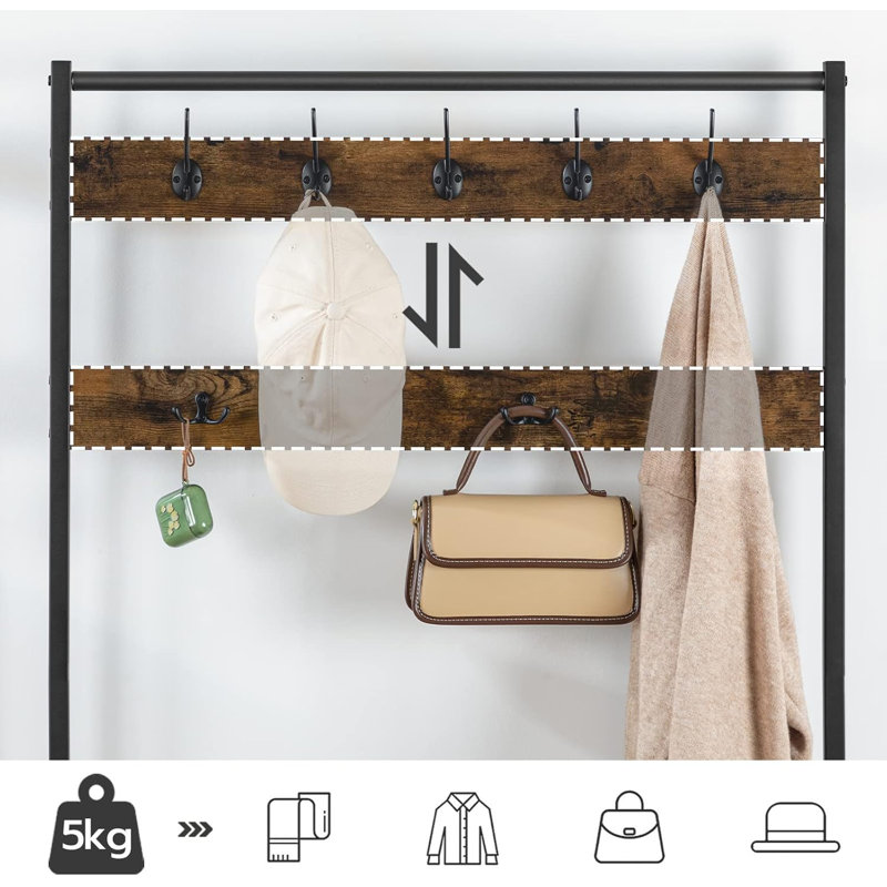 Aarran Hall Tree with Shoe Storage and 9 Hooks,Shoe and Coat Rack