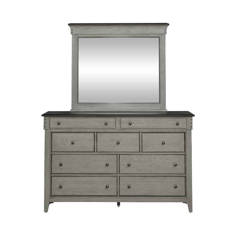 Ensemble de chambre à coucher avec lit de rangement, commode et miroir, table de chevet Cathleen, Queen