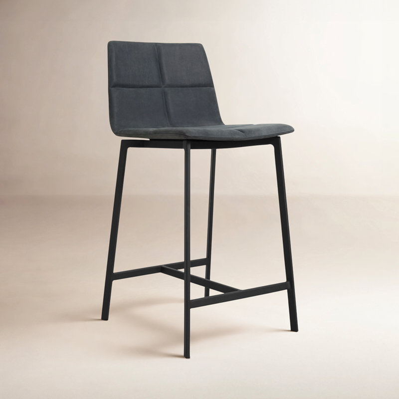 Between Us Upholstered Stool with Metal Frame, Black, Counter Stool (26" Seat Height), Ink Genuine Leather