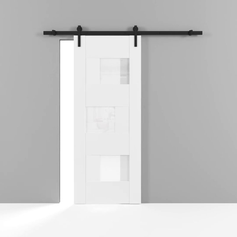 Modern White Frosted Glass Barn Door with Stainless Steel Hardware