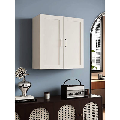 Armoire murale blanche en bois massif avec 2 tablettes réglables pour le rangement de la salle de bain, charnières à fermeture en douceur, installation facile - clic, finition laquée, l 27 po x P 30 po, salon de garage, tablettes,