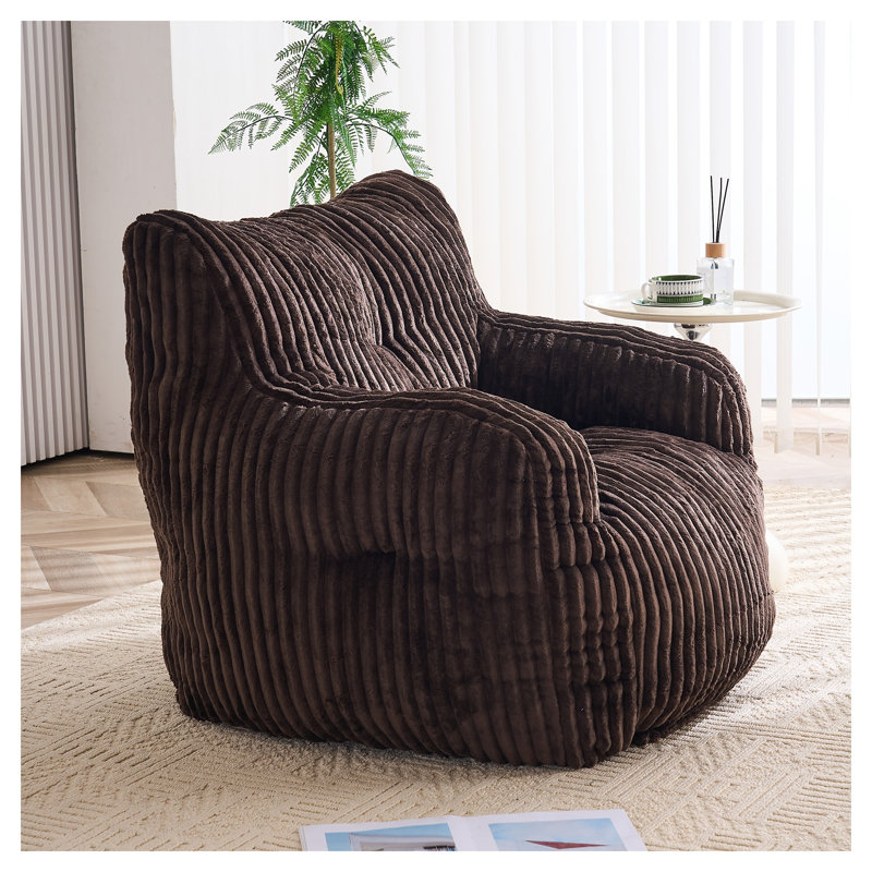 Fauteuil à billes en velours côtelé avec rembourrage en mousse, siège moderne brun moelleux