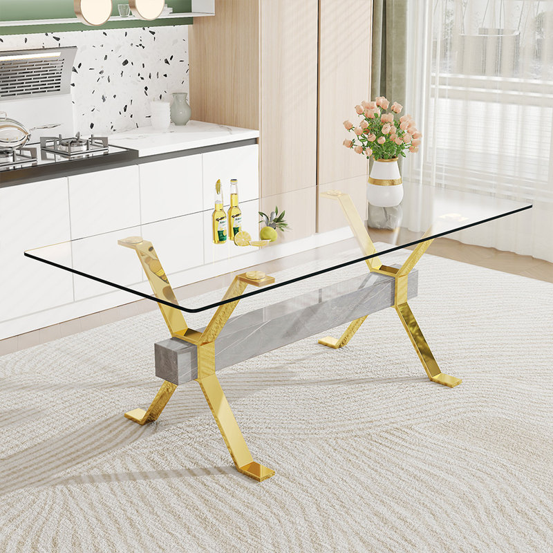 Table de salle à manger rectangulaire Kaspen, Or - argent, L 79 po x l 39 po