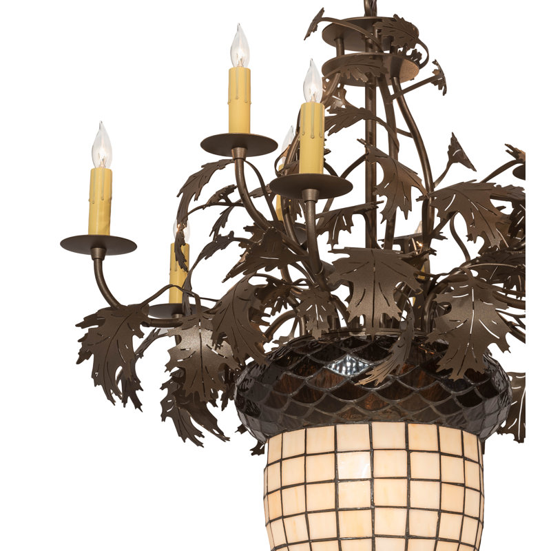 28" Wide Greenbriar Oak 9 Arm Chandelier