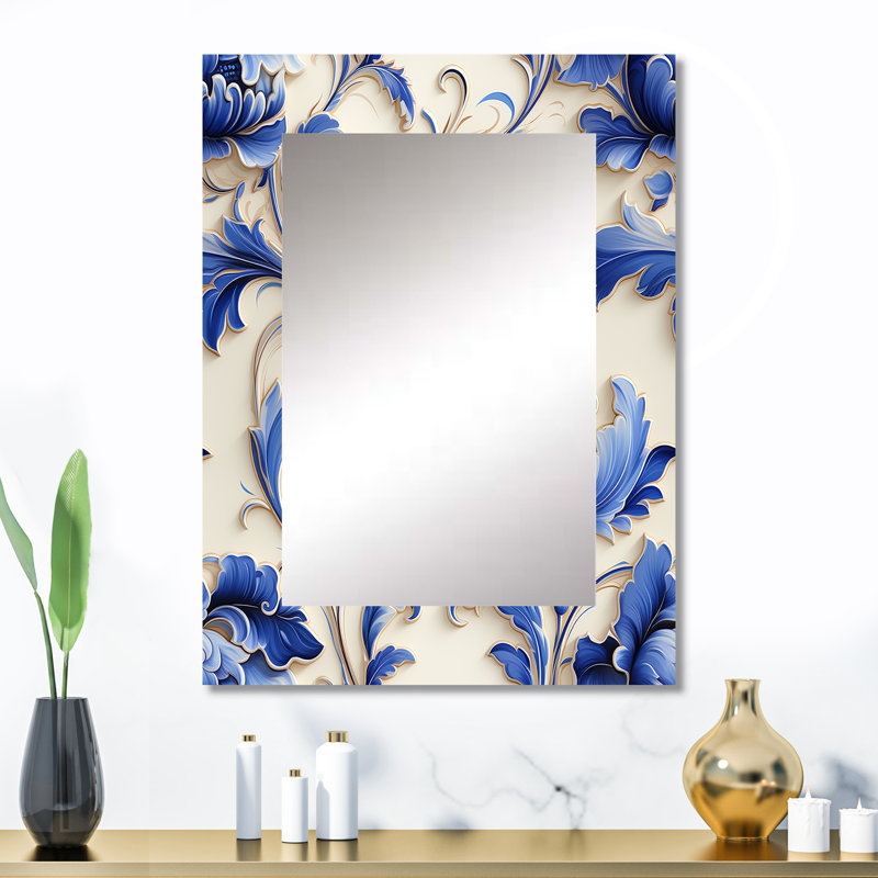 Motif ornemental de style cobalt bleu Knowles - miroir floral, miroir mural floral unique, impression d'art en métal