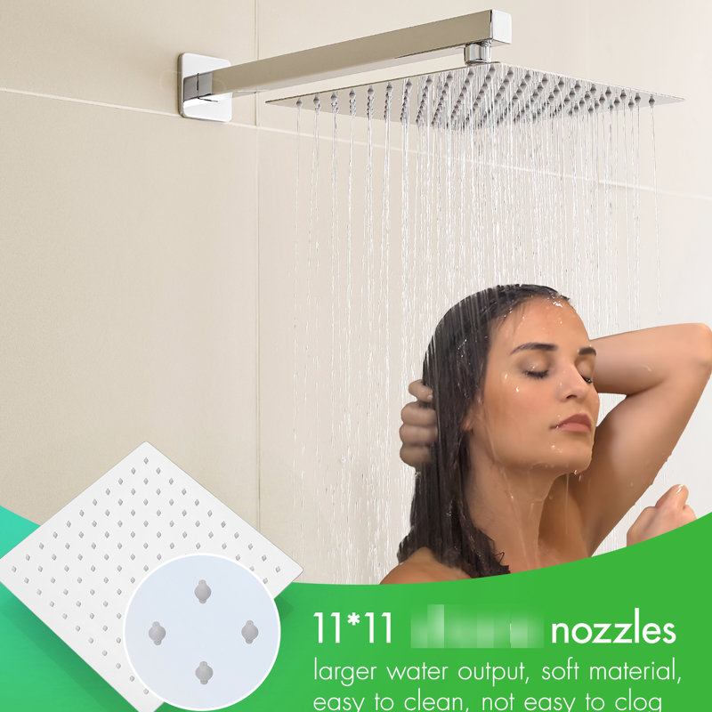 Shower System With 10 Inch Rain Head, Wall Mounted Handheld And Down , 2 - Spray Bathroom Fixture Faucet Handle, Silver