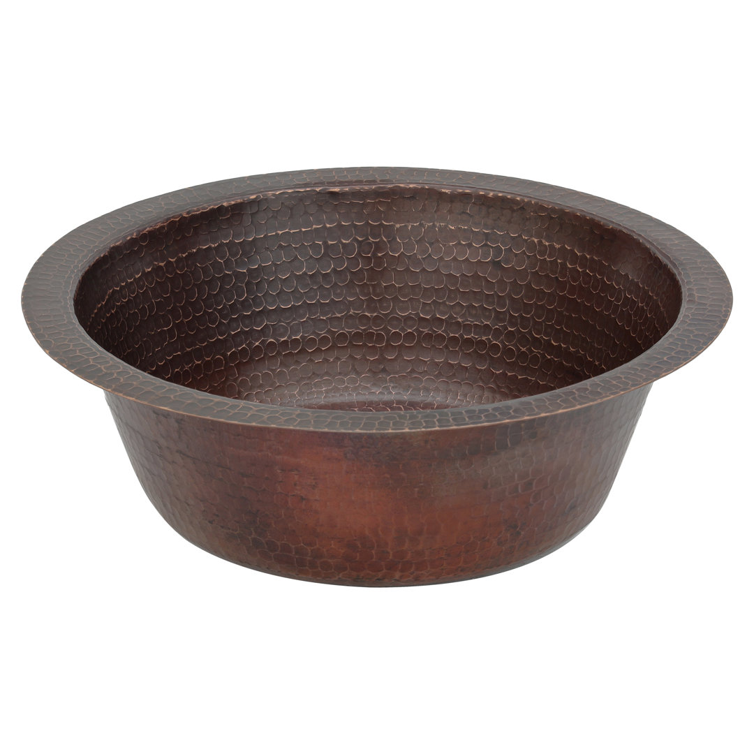 14" Round Hammered Bar Sink w/ 2" Drain Opening Premier Copper Products 