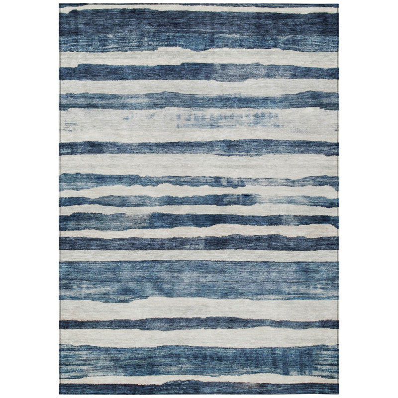 Denim Stripe Synthetic Flat Woven Washable 8' x 10' Rug