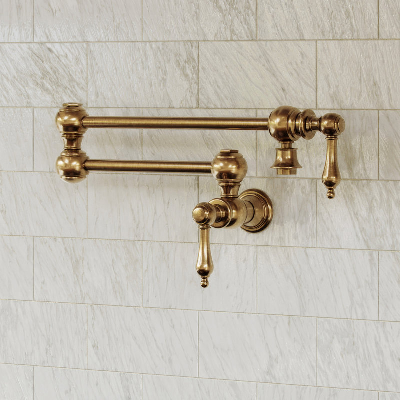 Whitehaus Collection Wall Mount Retractable Swing Spout Pot Filler, Antique Brass, Lever