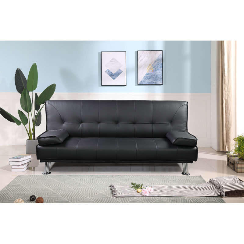 Bendiks 3 Seater Faux Leather Sofa Bed, Black