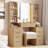 43.5 Inch Fluted Makeup Vanity Desk With Mirror, Lights, And Charging Station, Modern Glass Top With 10 Drawers And 2 Transparent Cabinets, Oak-1023729382