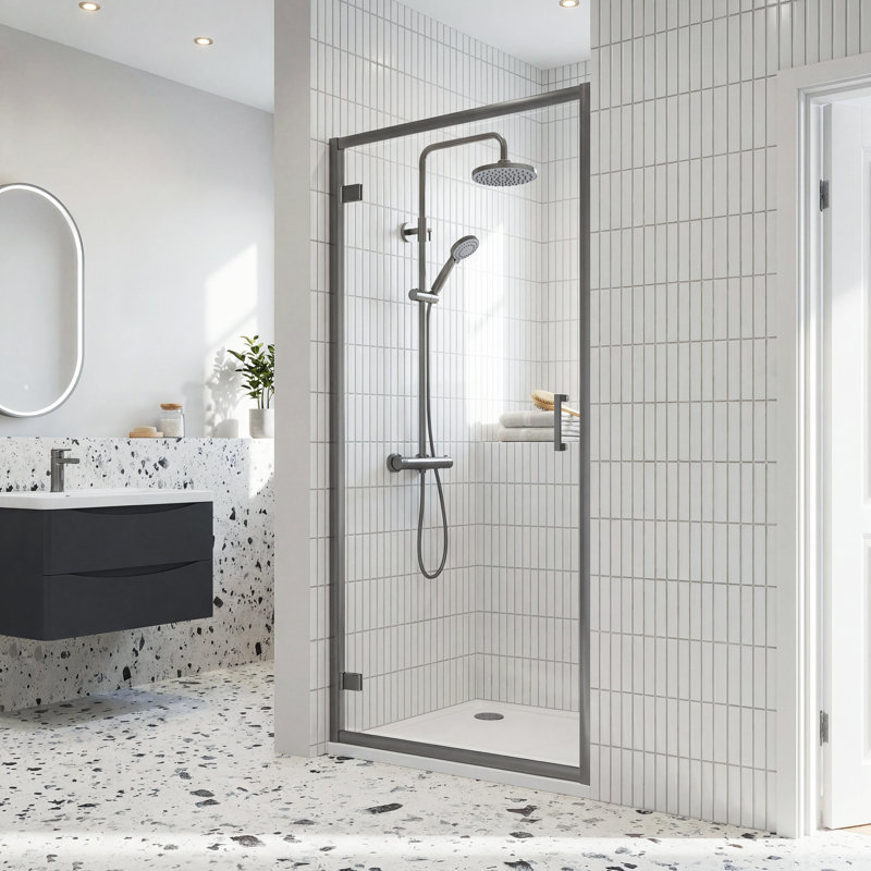 Rene 690 mm W Hinged Semi-Frameless Shower Door with Clear Glass