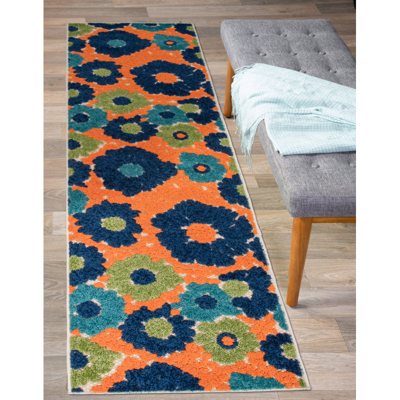 Alyshia Floral Orange/Navy/Green Indoor & Outdoor Area Rug, Rectangle 5' x 7'