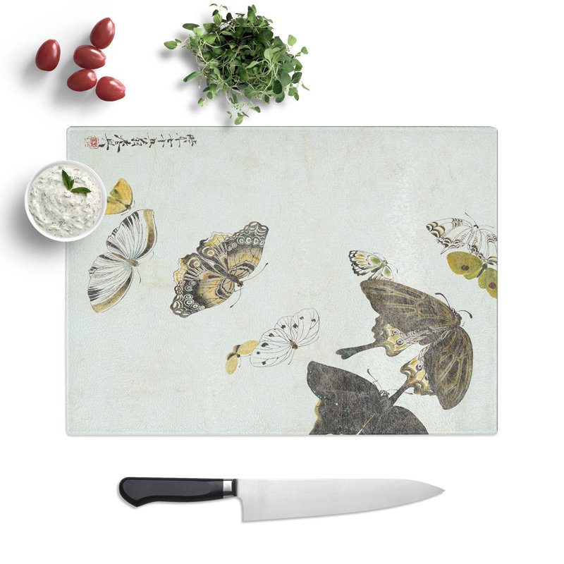 Tempered Glass Butterflies Chopping Board, 28.5 cm W x 20 cm L