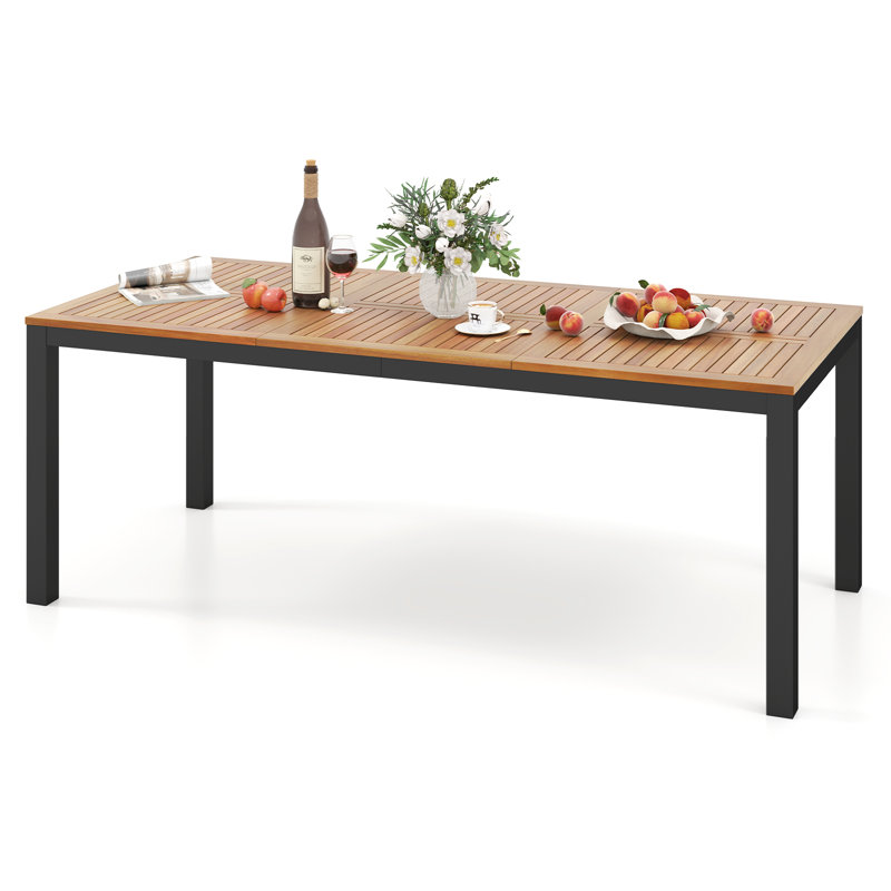 Patio Dining Table for 8 79'' Large Rectangle Table w/ Acacia Wood Tabletop