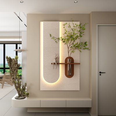 Décoration murale 3D inspirée de la nature avec lumières DEL réglables - conception de verdure fabriquée à la main, vase hydroponique et alimenté par USB pour le salon / la chambre à coucher