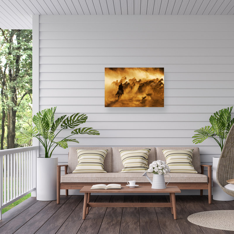 Cowboy sur toile par Feyzullah Tunc, H 30 po x l 47 po