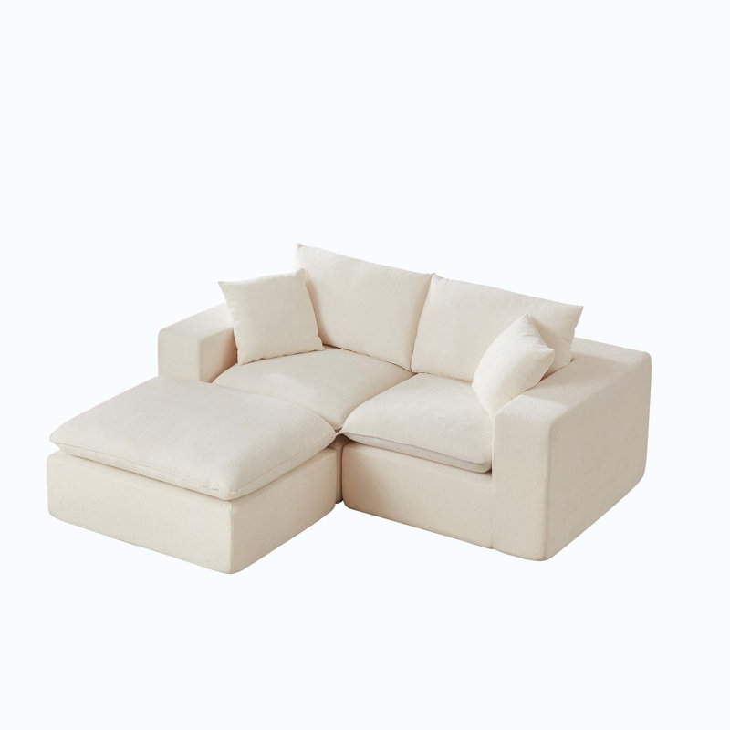 Canapé désossé moderne en chenille Boneless, combinable librement, H 33,85 po x l 78,74 po x P 68,89 po, 2, Blanc