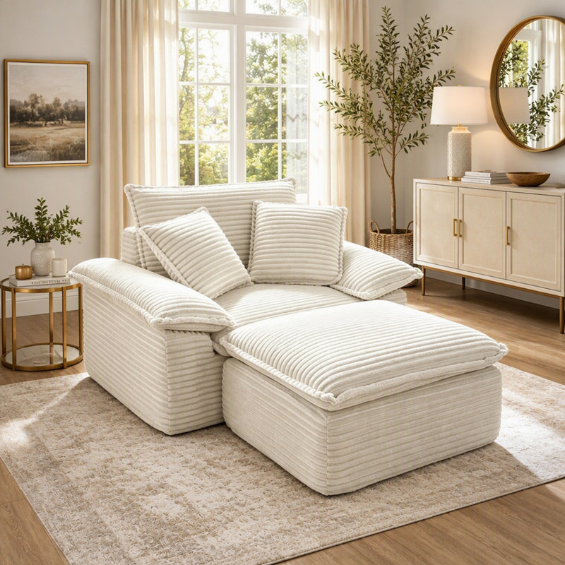 Fauteuil surdimensionné avec assise profonde et pouf amovible à 2 niveaux, canapé-lit infonuagique avec méridienne pour un confort optimal au salon