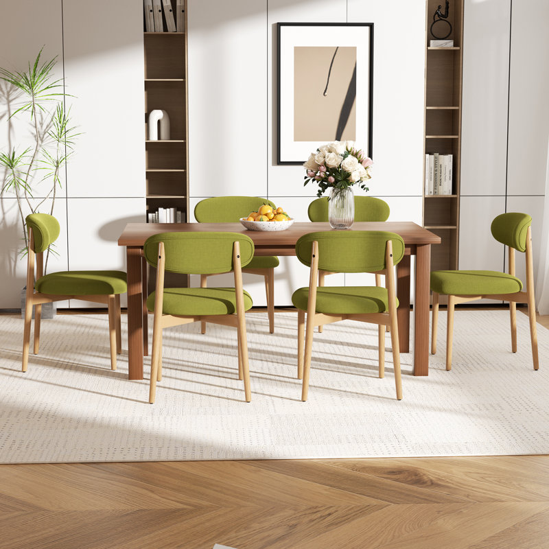 Modern Minimalist Dining Chair With Wood Legs, Mid-Century Accent Chair For Kitchen, Living Room, And Vanity, Green, Natural