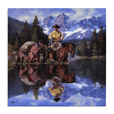 «Cowboy & Horses River Reflection», art mural par Jack Sorenson