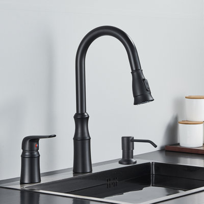 Kitchen Faucet Single Handle  With Pull Down Sprayer With Soap Dispenser