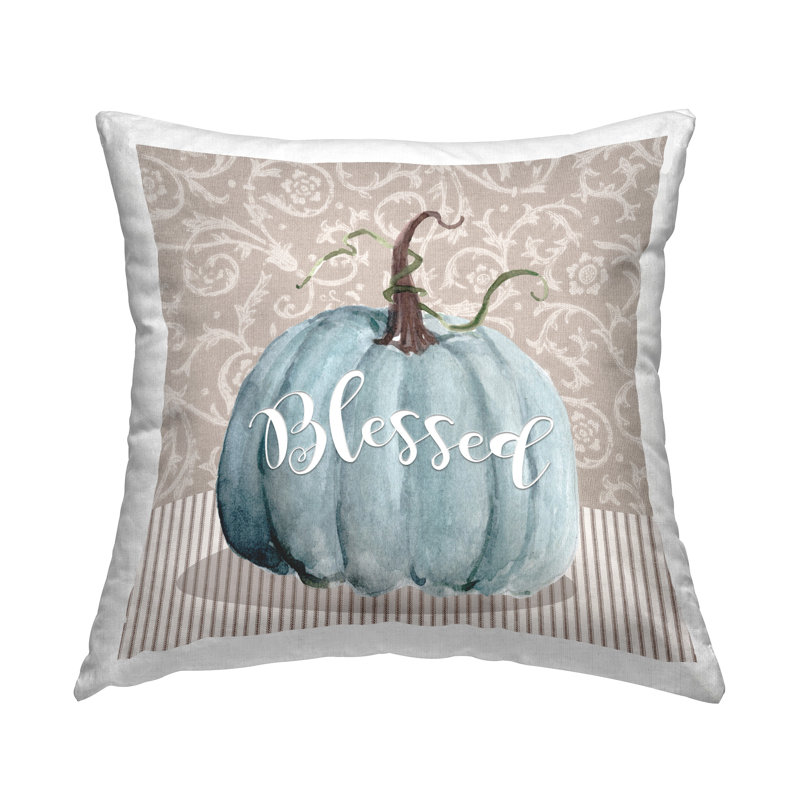 Coussin décoratif bleu à motif de citrouilles et d'automne imprimé par Livi + Fin