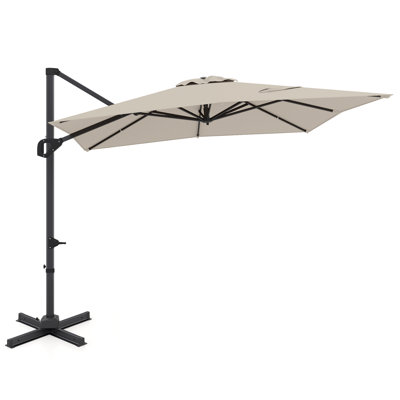 Parasol de patio en porte-à-faux 11 x 9 pi avec rotation à 360 ° et inclinaison facile 8 baleines beige