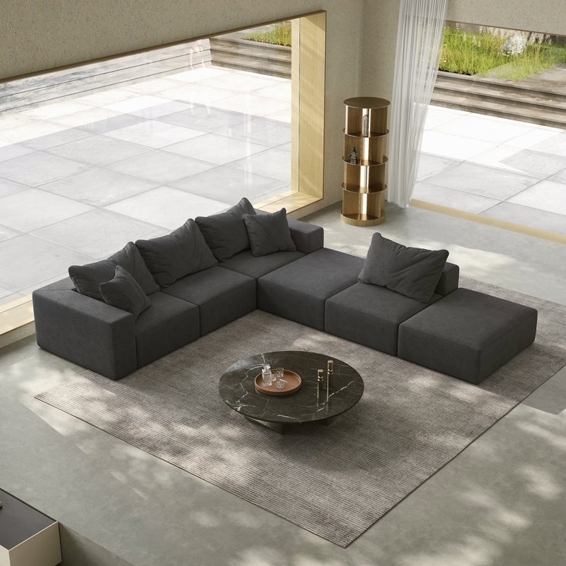Boneless Upholstered Modular Sectional Sofa Couch, Gray