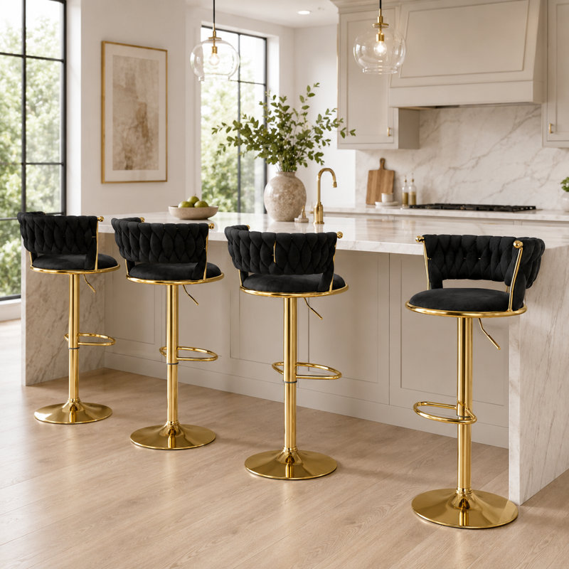 Swivel Faux Leather Bar Stool, Black