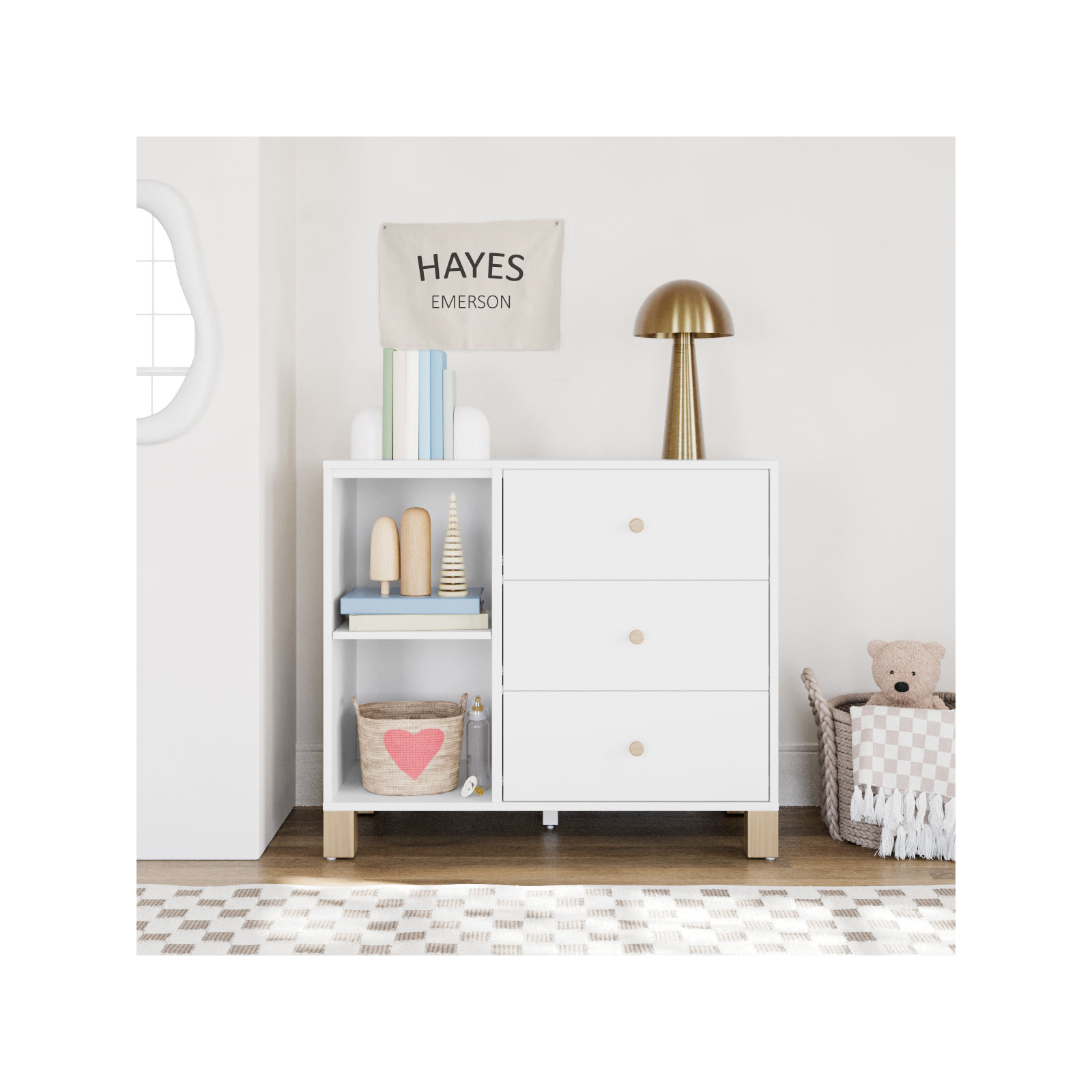 California 3 Drawer Combo Dresser, White