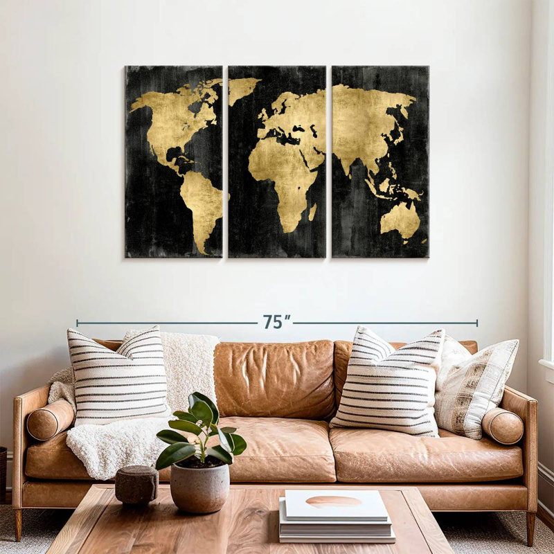 Aliaz The World - or sur fond noir, H 36 po x l 57 po