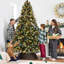 Arbre de Noël en pin artificiel pré-éclairé pré-décoré avec des pointes givrées, des pommes de pin, des baies et une base en métal pour une installation des Fêtes facile-1441304559