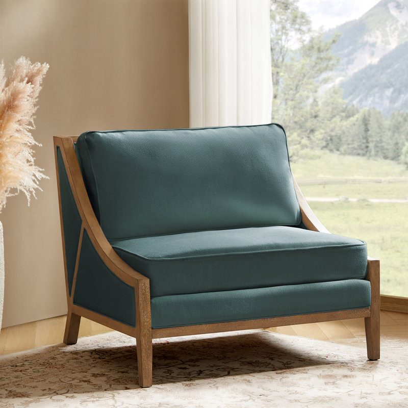 Theoren 37.5"W Farmhouse Oversize Solid Wood Accent Chair, Teal