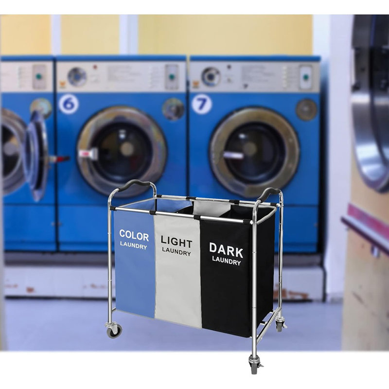 Laundry Basket, Large Laundry Hamper With Wheels, 3 Section Laun...